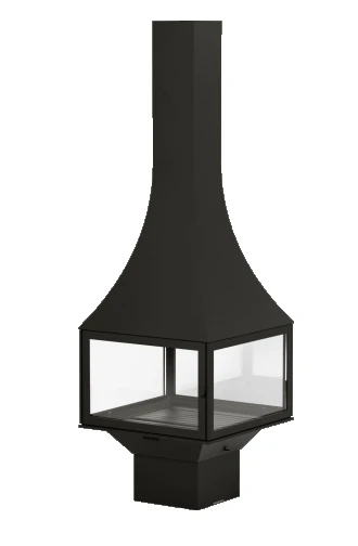 Central fireplace black line with base and glass enclosure
 JULIETTA 985