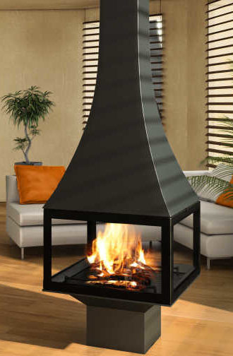 Central fireplace black line with base and glass enclosure
 JULIETTA 985