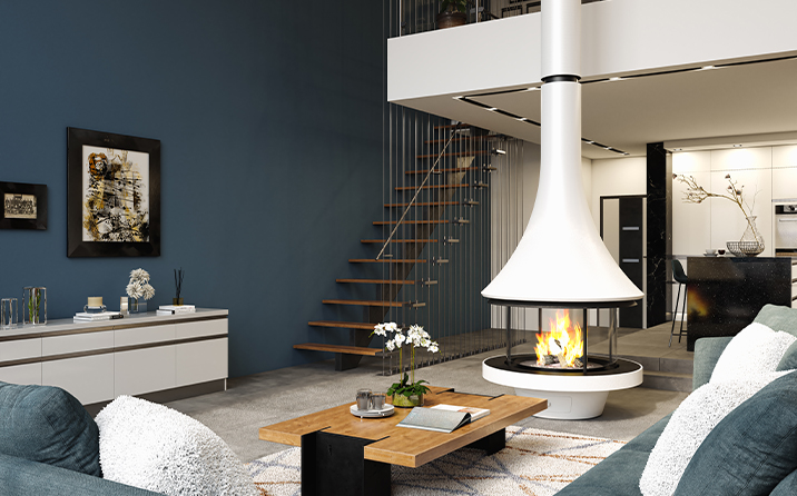 Comment créer, grâce à une cheminée design, un point focal spectaculaire dans un grand volume ?